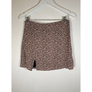 American Eagle Floral Front Slit Mini Skirt Pink/Black Size Small